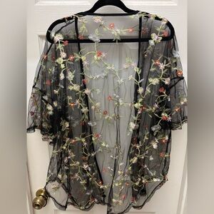 Floral Embroidered Sheer Kimono